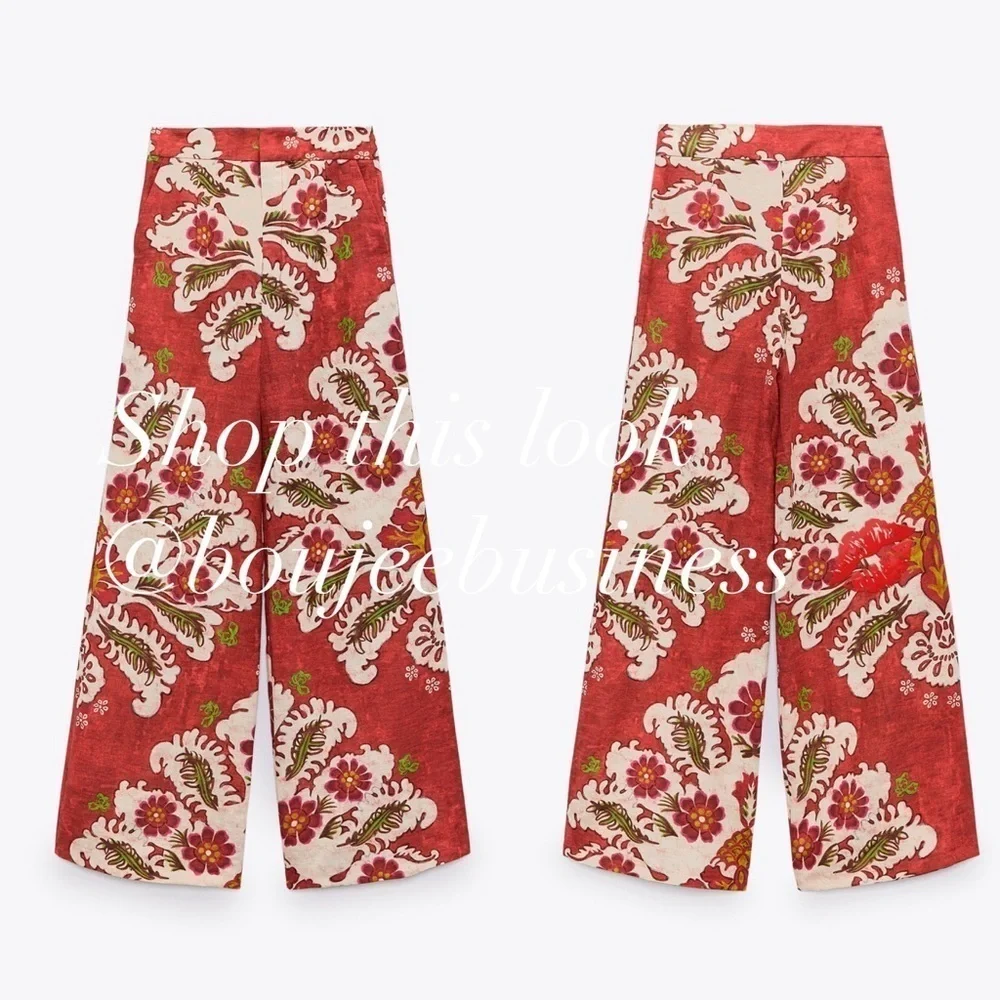 ZARA Linen Blend Printed Pants